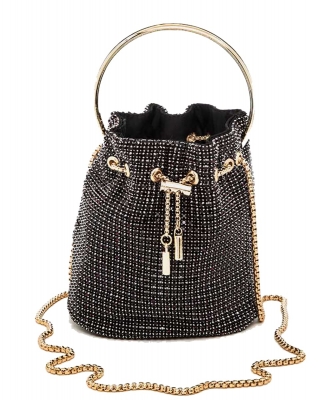 Rhinestone Iconic Bucket Swing Clutch Bag 8011 BURGUNDY